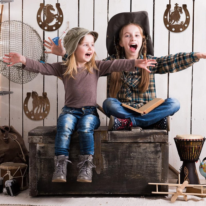Junkin 3 Pcs Western Wall Decor Horseshoe Wood Wall Art Decor Cowboy Party Decorations Rustic Horse Shoes Decoration Hanging Western Country Cowboy Decorations for Home Bedroom Bathroom - Image 3